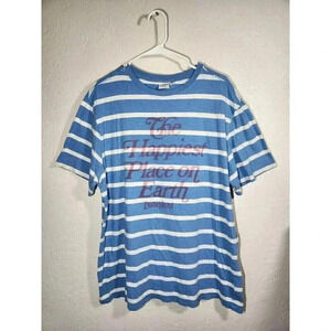 EUC Disneyland Forever Size L The Happiest Place on Earth Blue Striped T-Shirt